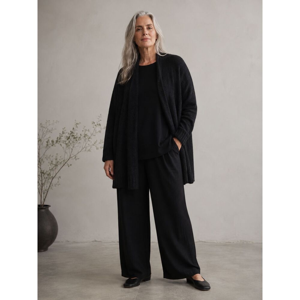 Eileen Fisher Black 100% Organic Cotton Cardigan Sweater   Women's Plus Size 3X